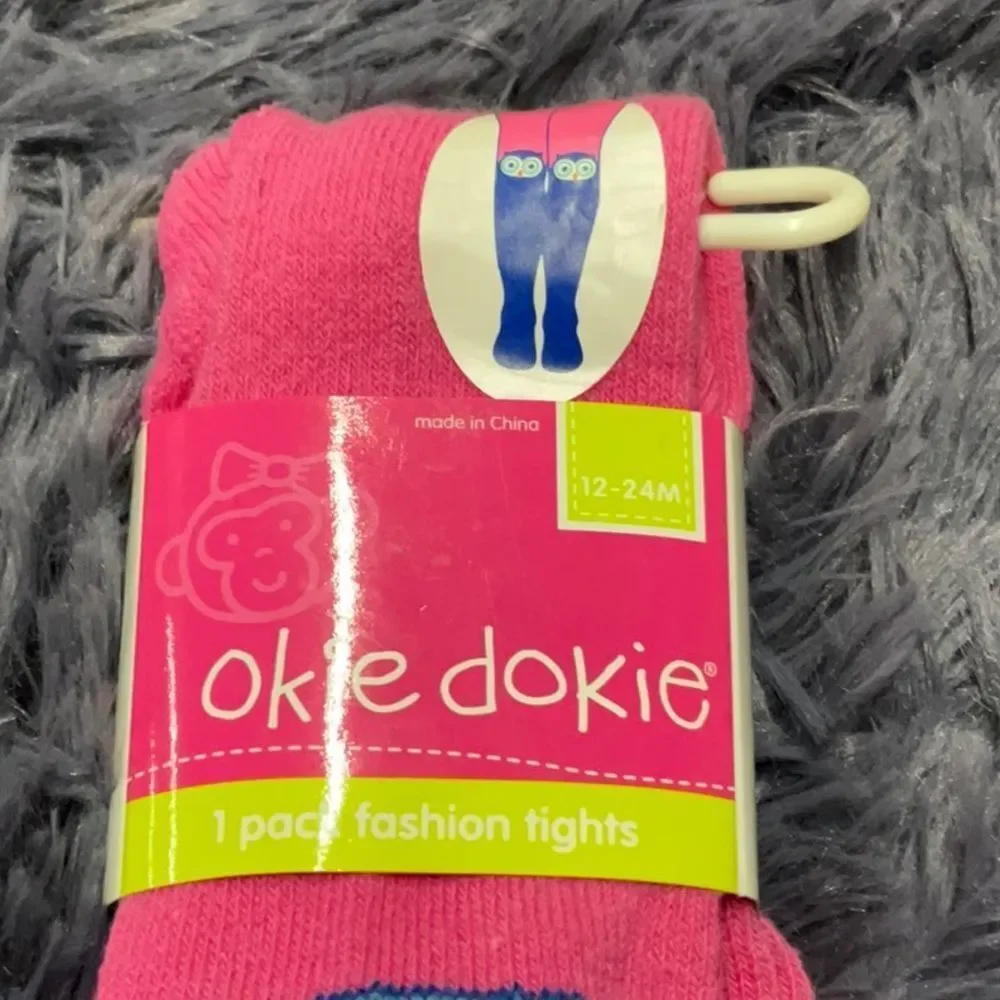 Okie Dokie Pink and Blue Owl Pattern Tights - 2 Sizes Available